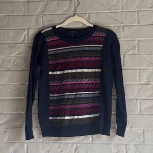 J.Crew Textured Stripe Wool Blend Crewneck Sweater - XS - Navy & Multicolor!